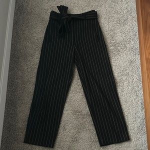 Aritzia Wilfred Grey Pinstripe Cropped Trouser with Tie